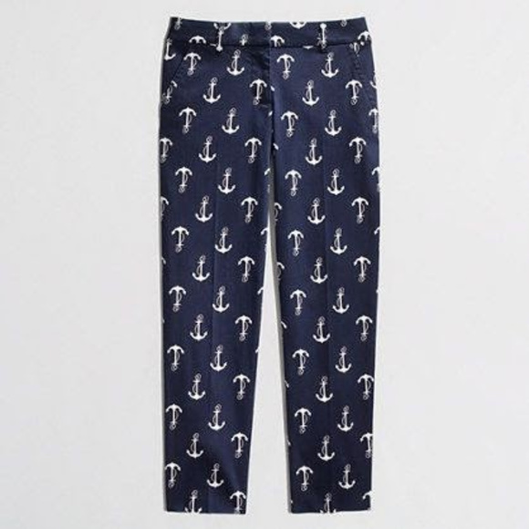 J. Crew Pants - J Crew Navy Anchor Print Stretch Cropped Pants 0